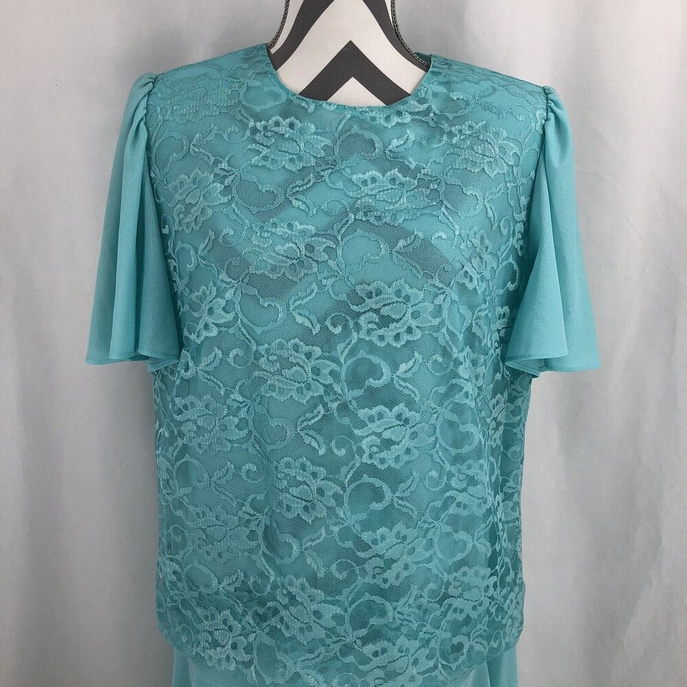 Roman's Lace Shirt Short Sleeve Baby Blue Shift Dress Vintage 3814 Size A6 USA